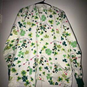 St. Patrick's Day Shamrock Print Scrub Jacket